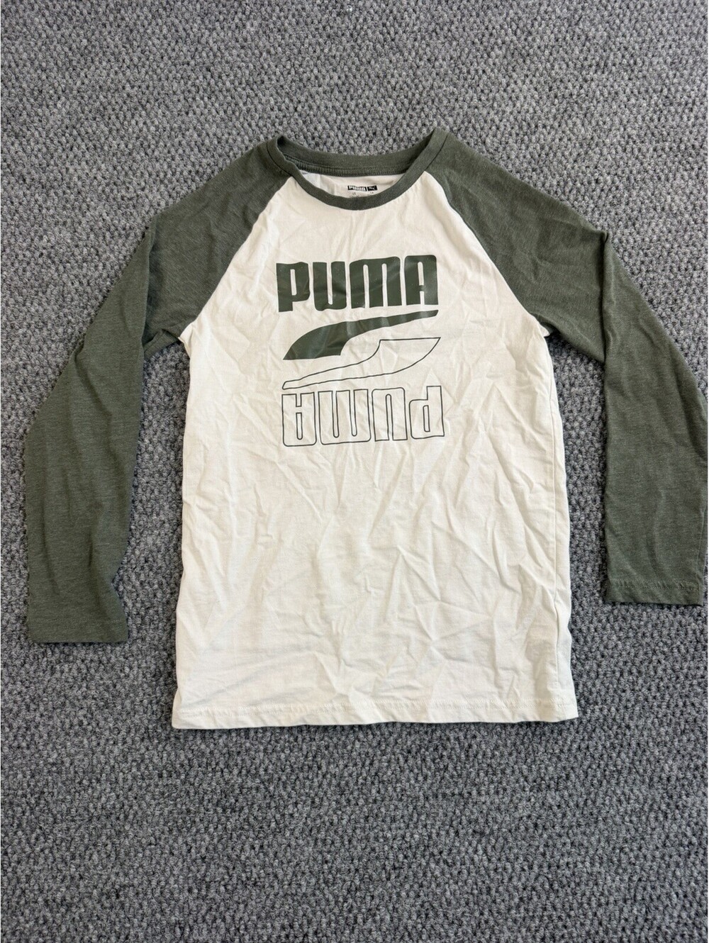 Puma Youth L 14-16 Long Sleeve Raglan Logo Shirt White Green Boys